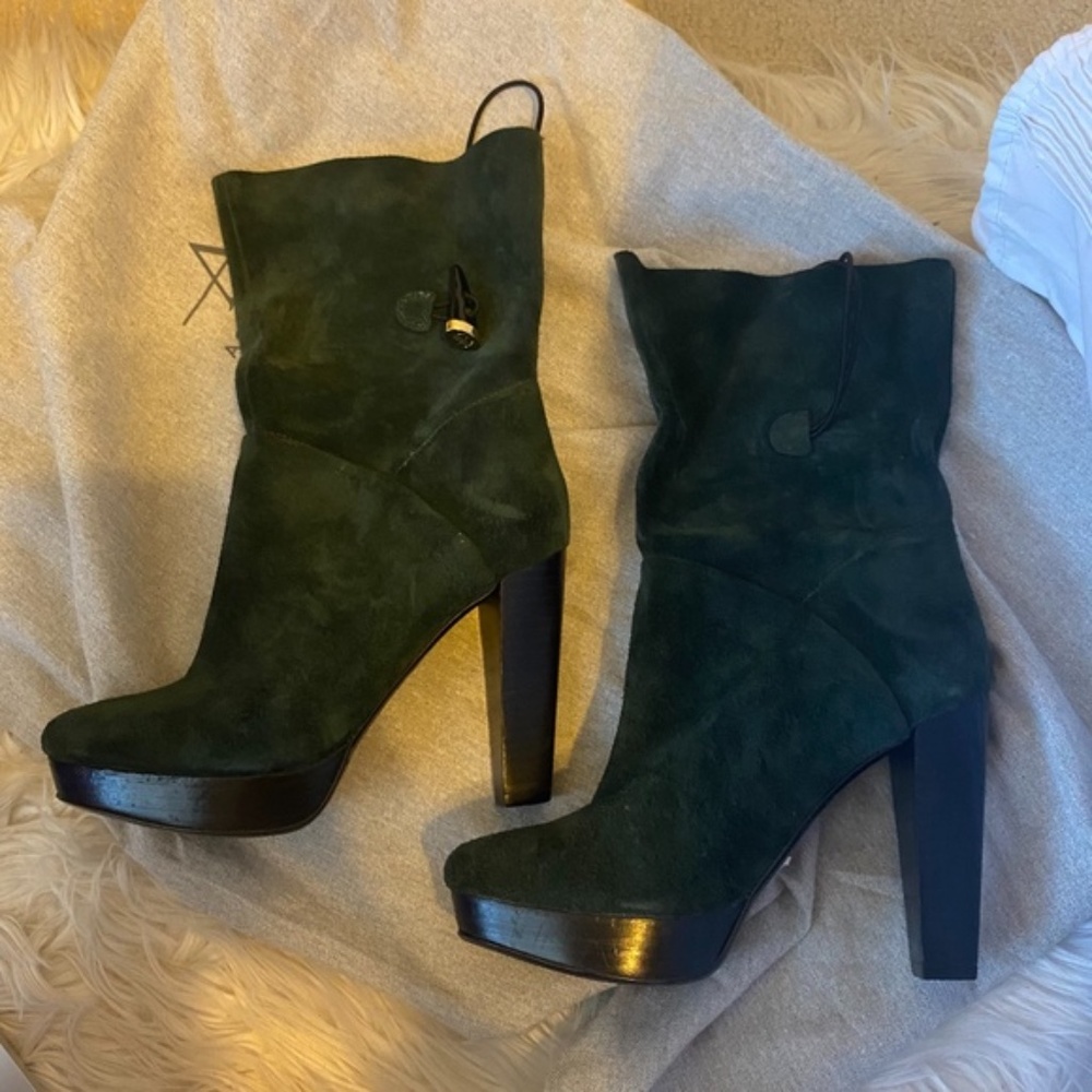 Unique House of Harlow 1960 dark Green Dyson Real Suede high heel Ankle Boots ❤️ - Picture 5 of 13